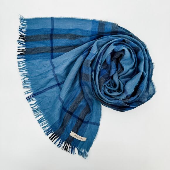 Burberry Scarf Blue Authentic Gauze Lightweight Plaid Nova Check Oversized Sheer - Picture 7 of 7